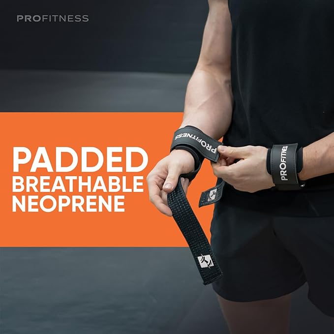 ProFitness Weight Lifting Straps - 10” Long Wrist Straps for Weightlifting - Padded Neoprene Lifting Straps Gym with Non Slip Silicone Grip Men and Women - Weightlifting Wrist Straps