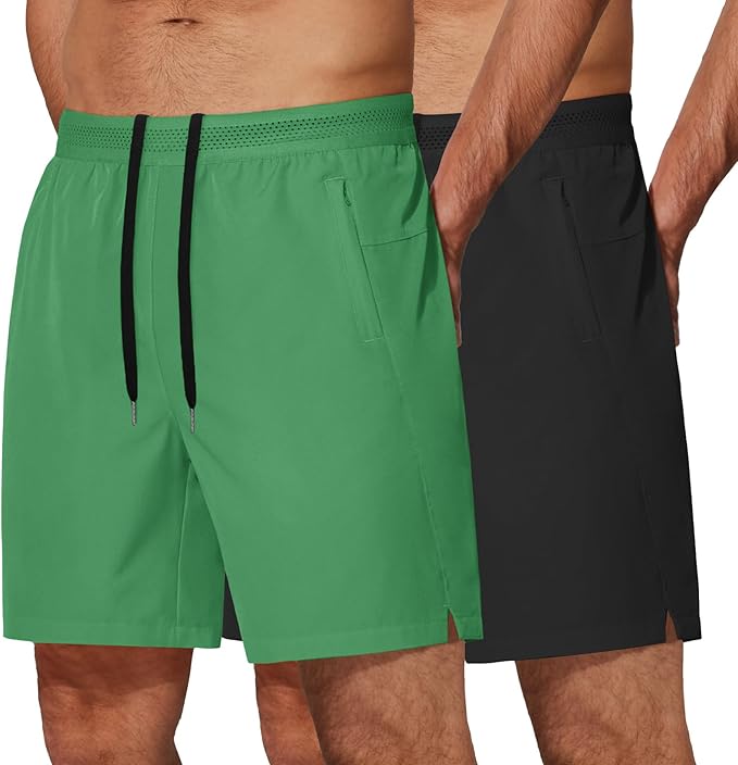 COOFANDY Mens Athletic Running Shorts 7'' Gym Workout Shorts Lightweight Drawstring Training Shorts with Zipper Pockets