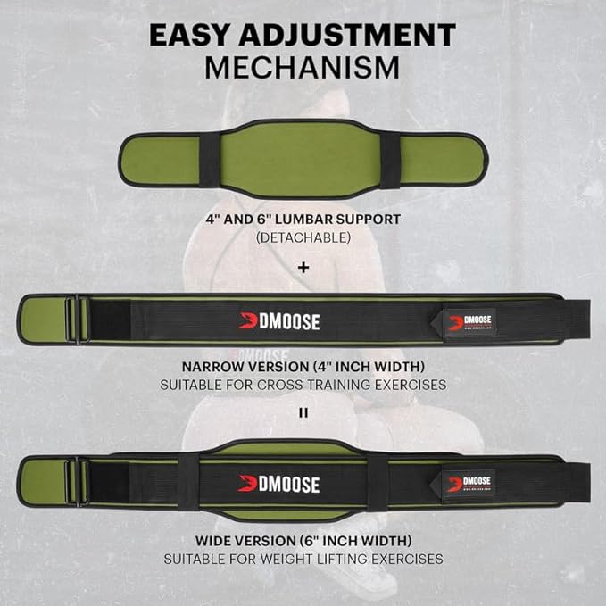 DMoose Weight Lifting Belt for Men & Women 2 in 1 Adjustable 4" 6" 6" Width