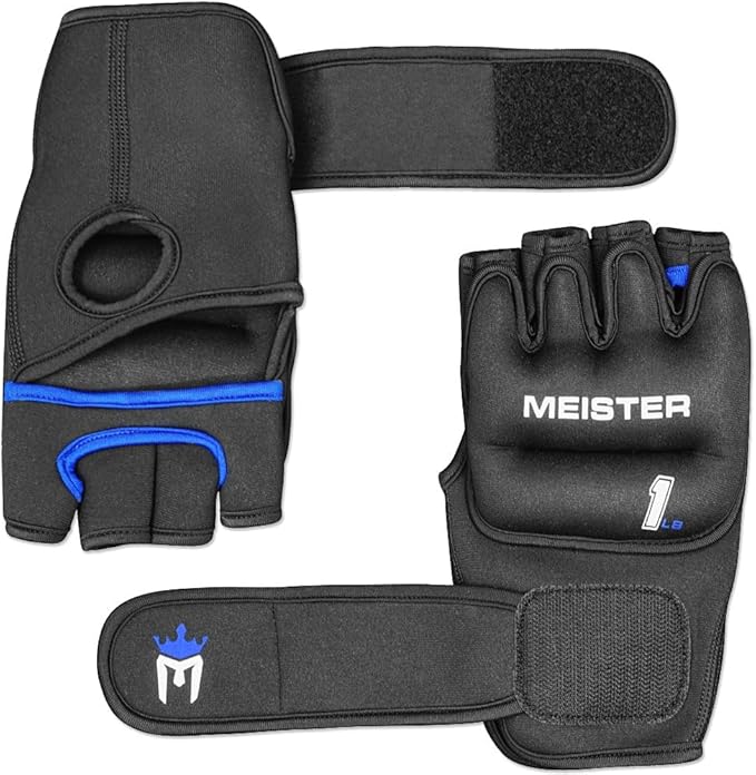 Meister Elite 1lb Neoprene Weighted Gloves for Cardio & Heavy Hands (Pair) - 1lb x 2