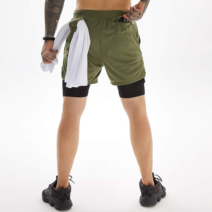 OEBLD Mens Athletic Shorts 2-in-1 Gym Workout Running 7'' Shorts with Towel Loop