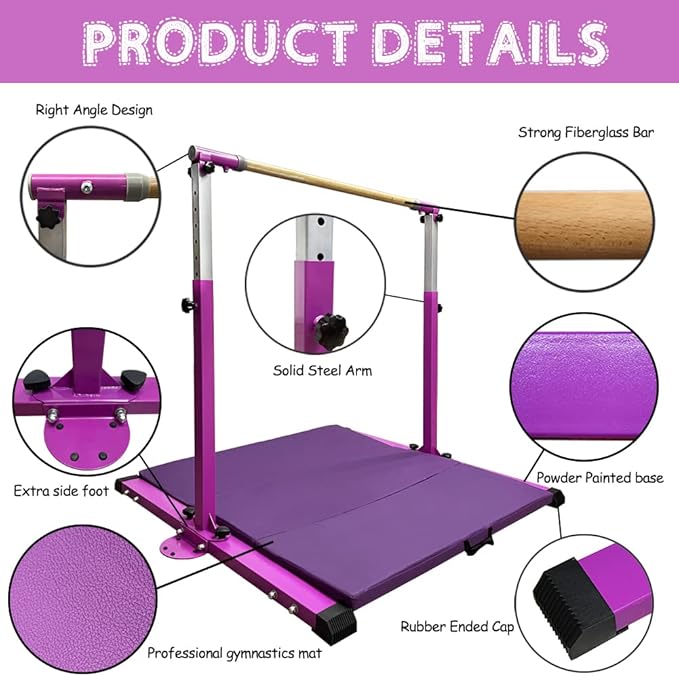 Gymnastics Kip Bar for Home Indoor Training 3' - 5' Gym Equipment,1-4 Levels,300lbs Levels,300lbs Weight