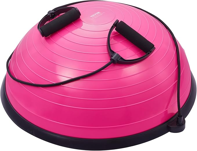 VEVOR Half Exercise Ball Trainer, 23/26 inch Balance Ball Trainer, 1500lbs Capacity Stability Ball, Yoga Ball with Resistance Bands & Foot Pump, Strength Fitness Ball for Home Gym Full Body Workout Black