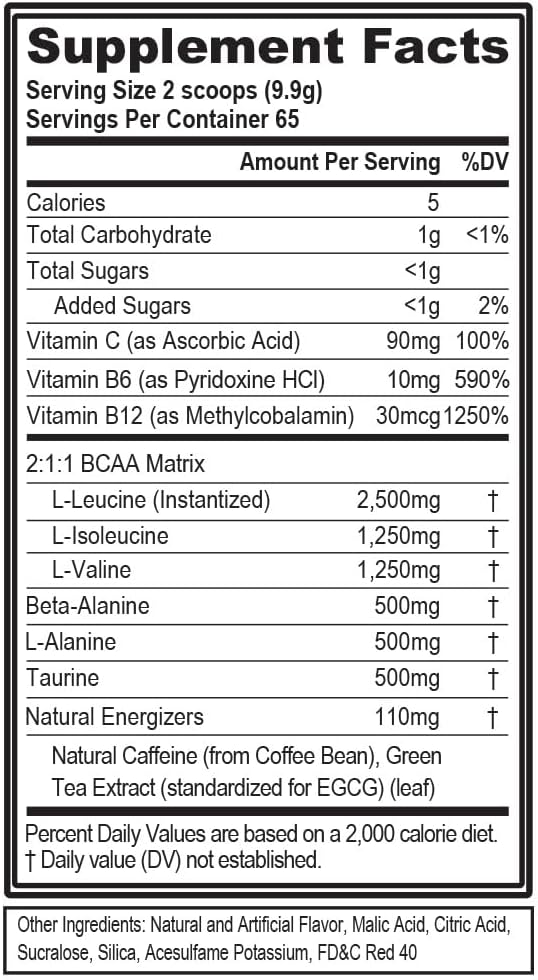 EVL BCAAs Amino Acids Powder - BCAA Energy Pre Workout Powder for Muscle Recovery Lean Growth and Endurance - Rehydrating Post Workout Recovery Drink with Natural Caffeine - Fruit Punch