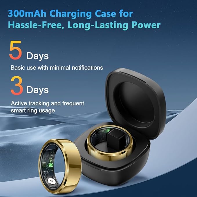 Smart Ring Health Tracker for Men Women, Waterproof Fitness Ring, Bluetooth Connected Health Ring, Activity Tracker Records Steps Distance Calories, Compatible with Android & iOS