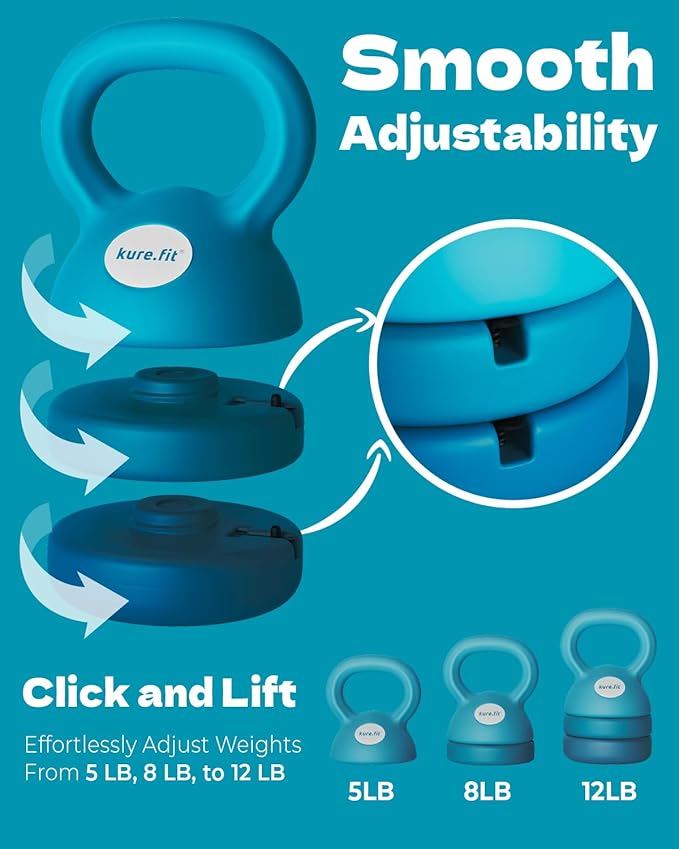 Adjustable Kettlebell | 5 lb - 12 lb | Kettlebell Weights Set for Home Gym | Full-Body Workouts, Strength Training, Weight Loss | Fabric Booty Band | Beginners & Women