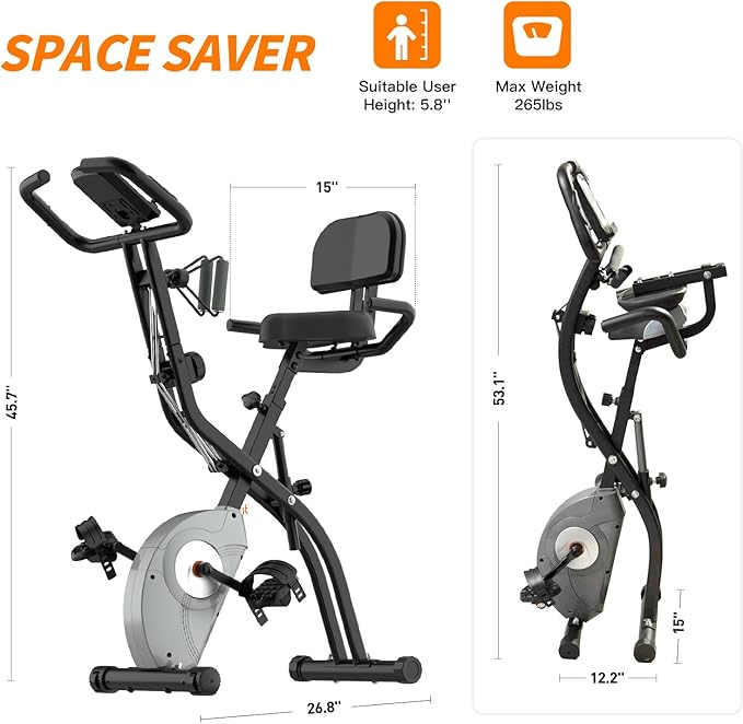 ATIVAFIT Exercise Bike Foldable Fitness Indoor Cycling Bike Magnetic 3 in 1 Upright Recumbent Exercise Bike with Resistance Bands for Home Workout