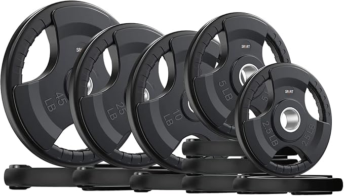 SPART Weight Plate 2-Inch Rubber Coated Olympic Grip Plate for Barbell,Solid Cast Iron Weight Plates in Pairs or Single for Strength Training,Weightlifting,Crossfit,Home Gym(5LB/10LB/25LB/35LB/45LB)