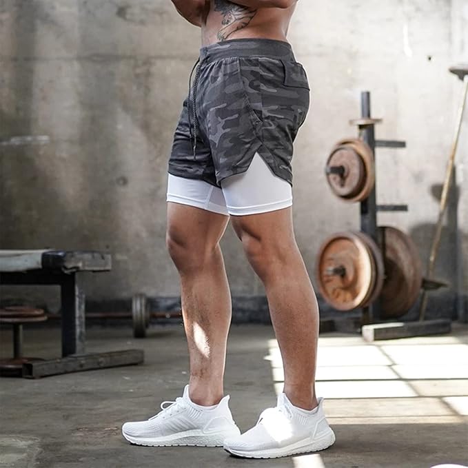 OEBLD Mens Athletic Shorts 2-in-1 Gym Workout Running 7'' Shorts with Towel Loop