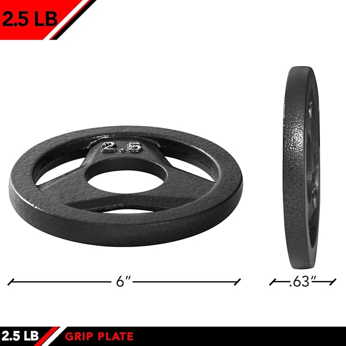 JFIT Olympic 2" Cast Iron Grip Plate OR 2" Rubber Bumper Plates for Barbell - Singles OR Pairs - 6 Weights Available (2.5lbs to 45lbs) Plates for Strength Training, Weightlifting, Bodybuilding