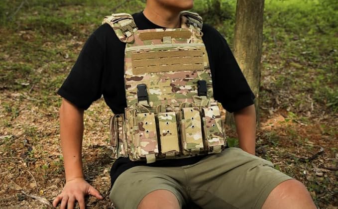 Quick Release Tactical Vest, Adjustable Breathable Weighted Vest for Men, Strong Tensile Lightweight Molle Vest 1000D Nylon for Duty Hunting Gaming