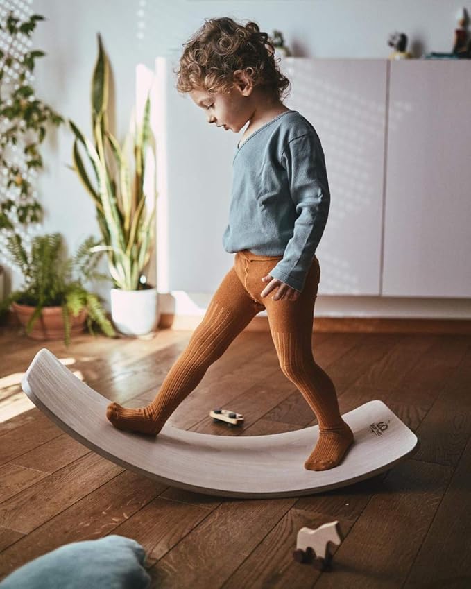 Kinderfeets, Kinderboard, Waldorf Original Wooden Balance Board for Toddlers, Kids, Teens, Adults -Wobble Balance Board - Kids Wooden Toys Learning Toys - Rocker Board Yoga and Exercise