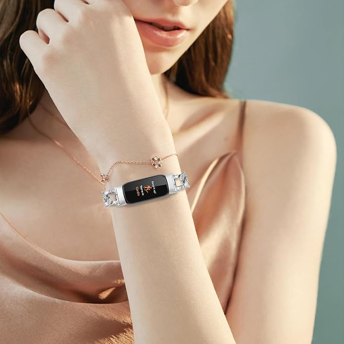 Metal Band Compatible with Fitbit Luxe Bands for Women Shiny Rhinestone Bracelet Strap Adjustable Replacement Bands for Fitbit Luxe Tracker