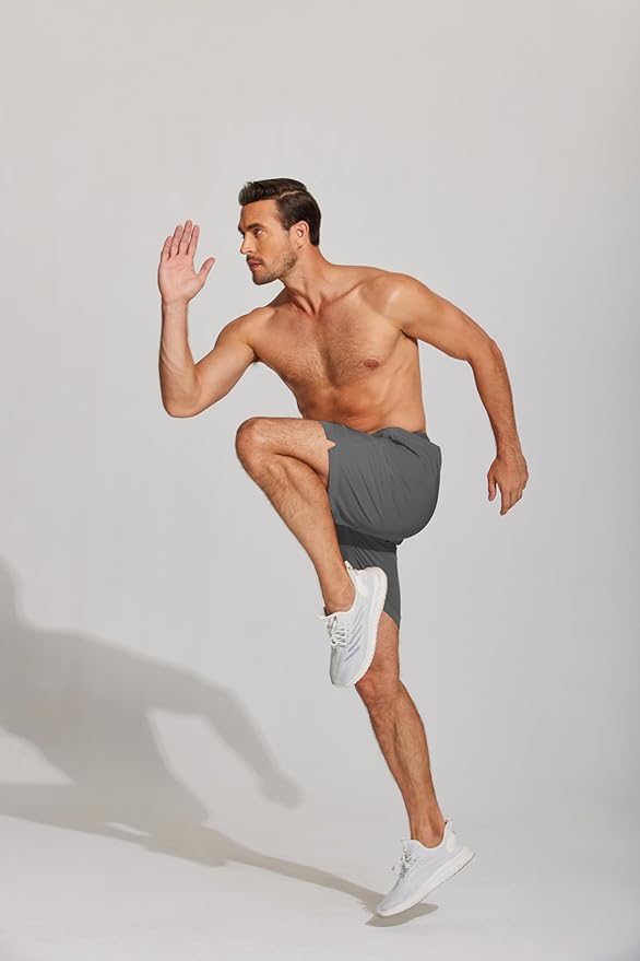 COOFANDY Mens Athletic Running Shorts 7'' Gym Workout Shorts Lightweight Drawstring Training Shorts with Zipper Pockets