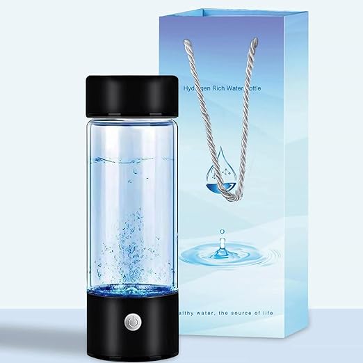 Hydrogen Water Bottle, Portable Hydrogen Water Ionizer Machine, Hydrogen Water Generator, Rechargeable Hydrogen Rich Water Glass Health Cup for Home Travel (Black)
