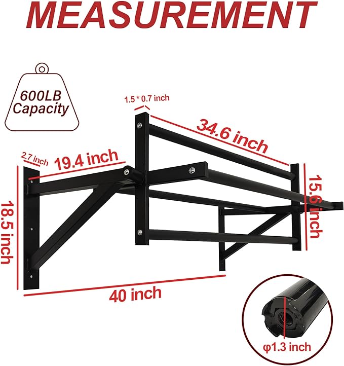 BESTHLS Wall Mounted Pull Up Bar and Dip Station 440 Lbs