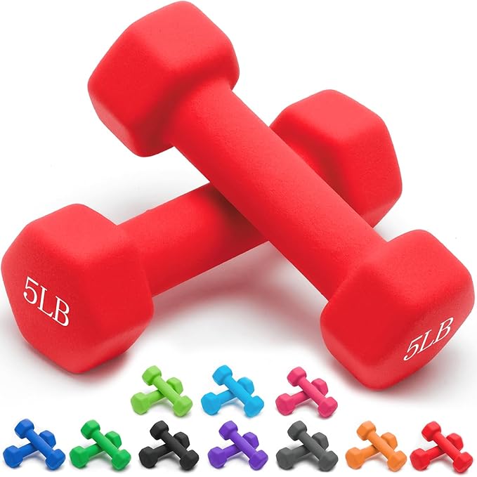 Portzon Weights Dumbbells 10 Colors Options Compatible with Set of 2 Neoprene Dumbbells Set,1-15 LB, Anti-Slip, Anti-roll, Hex Shape for Shoulder,Neck, and Hand Training for Seniors