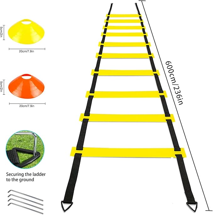 Soccer Agility Training Equipment Set 20Ft Agility 12 Cones,