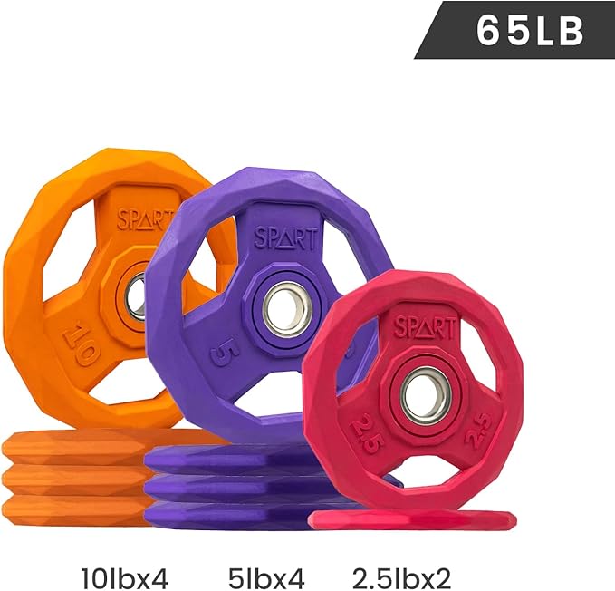 SPART Color Coded Weight Plate 1-Inch Rubber Coated Standard Grip Plate for Barbell,Solid Cast Iron Weight Plates for Strength Training,Weightlifting,Crossfit, Fit All 25/28mm Barbells