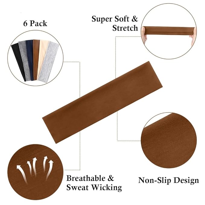 TERSE White Women's Non-Slip Elastic Sweat Hairbands - Soft Fabric Thin Hair Wraps for Short Hair, Workout, Yoga, Running, Sports, Girls