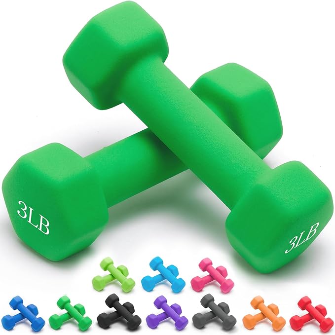Portzon Weights Dumbbells 10 Colors Options Compatible with Set of 2 Neoprene Dumbbells Set,1-15 LB, Anti-Slip, Anti-roll, Hex Shape for Shoulder,Neck, and Hand Training for Seniors