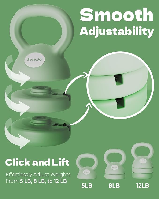 Adjustable Kettlebell | 5 lb - 12 lb | Kettlebell Weights Set for Home Gym | Full-Body Workouts, Strength Training, Weight Loss | Fabric Booty Band | Beginners & Women