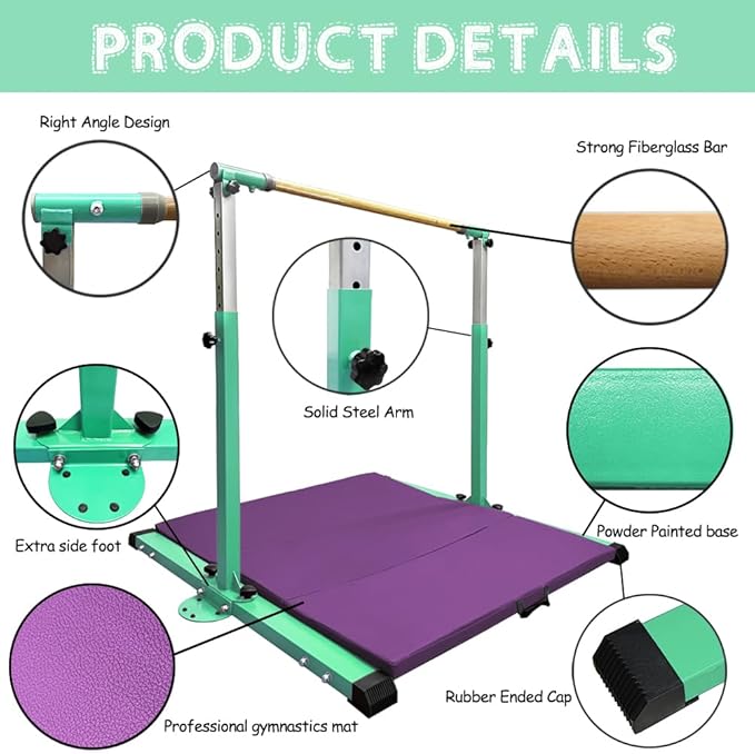 Gymnastics Kip Bar for Home Indoor Training 3' - 5' Gym Equipment,1-4 Levels,300lbs Levels,300lbs Weight