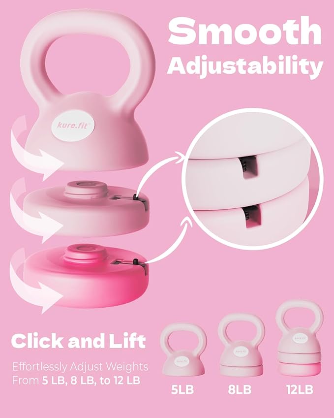 Adjustable Kettlebell | 5 lb - 12 lb | Kettlebell Weights Set for Home Gym | Full-Body Workouts, Strength Training, Weight Loss | Fabric Booty Band | Beginners & Women