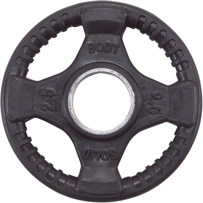 Body-Solid Quad Grip Design Rubber Plate - Olympic Weight Plates, Set with Rubber Coating, Dumbbell & Bumper Weights for Barbell