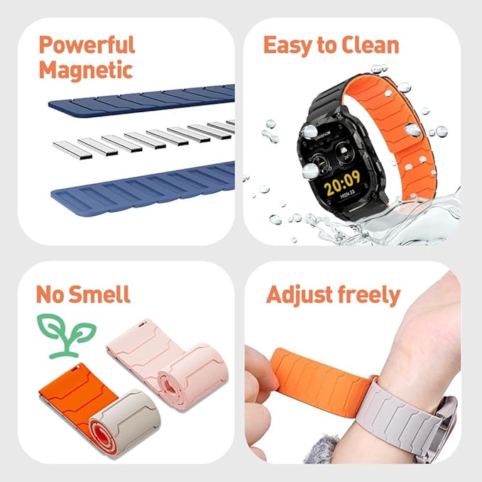 LYSANDRA Magnetic Watchband Compatible with Fitpolo AR-01, Silicone Sport Strong Magnet Strap for aeac AR-01 Smart Watch, for women
