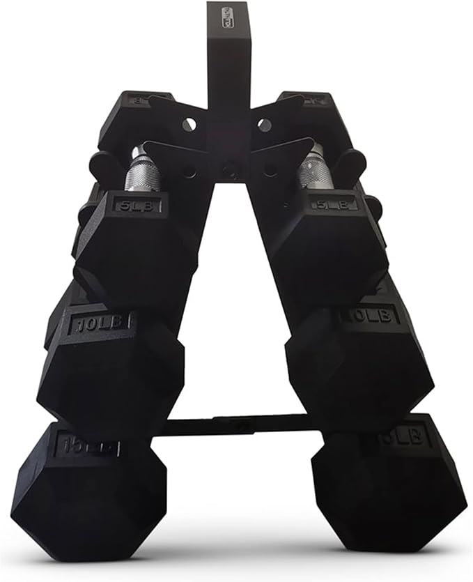 HolaHatha Hexagonal Dumbbell Free Hand Weight Set w/Rack