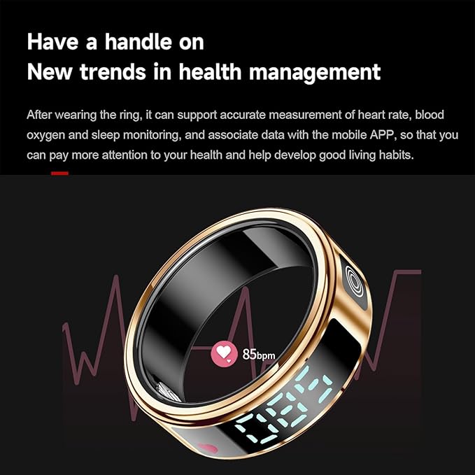 Smart Ring, Fitness Tracker Ring, Cordless Sports Health Tracker with APP, Charging Case, Support BT, IP68 Activity Tracker for Men Women Birthday Gift (#10)