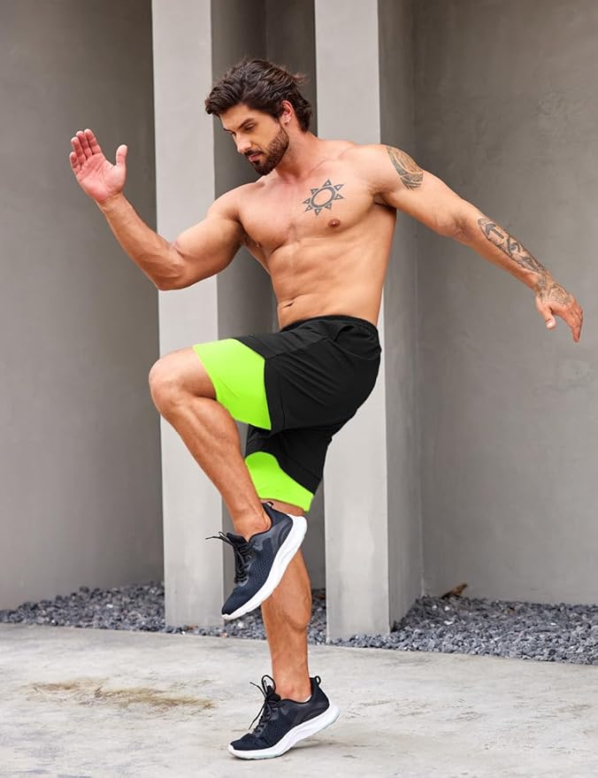 COOFANDY Men's 2 Pack Running Shorts 2 in 1 Workout Shorts Quick Dry Gym Training Athletic Jogger with Phone Pockets