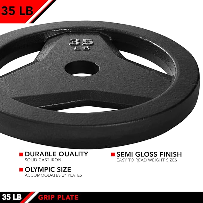 JFIT Olympic 2" Cast Iron Grip Plate OR 2" Rubber Bumper Plates for Barbell - Singles OR Pairs - 6 Weights Available (2.5lbs to 45lbs) Plates for Strength Training, Weightlifting, Bodybuilding