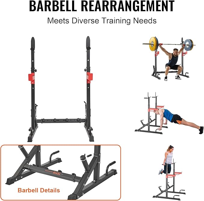 VEVOR Squat Stand - Multi-Functional Power Rack with Pull Up Bar, Hook, and Weight Plate Storage Attachment, Adjustable Power Rack Cage for Home Gym Equipment