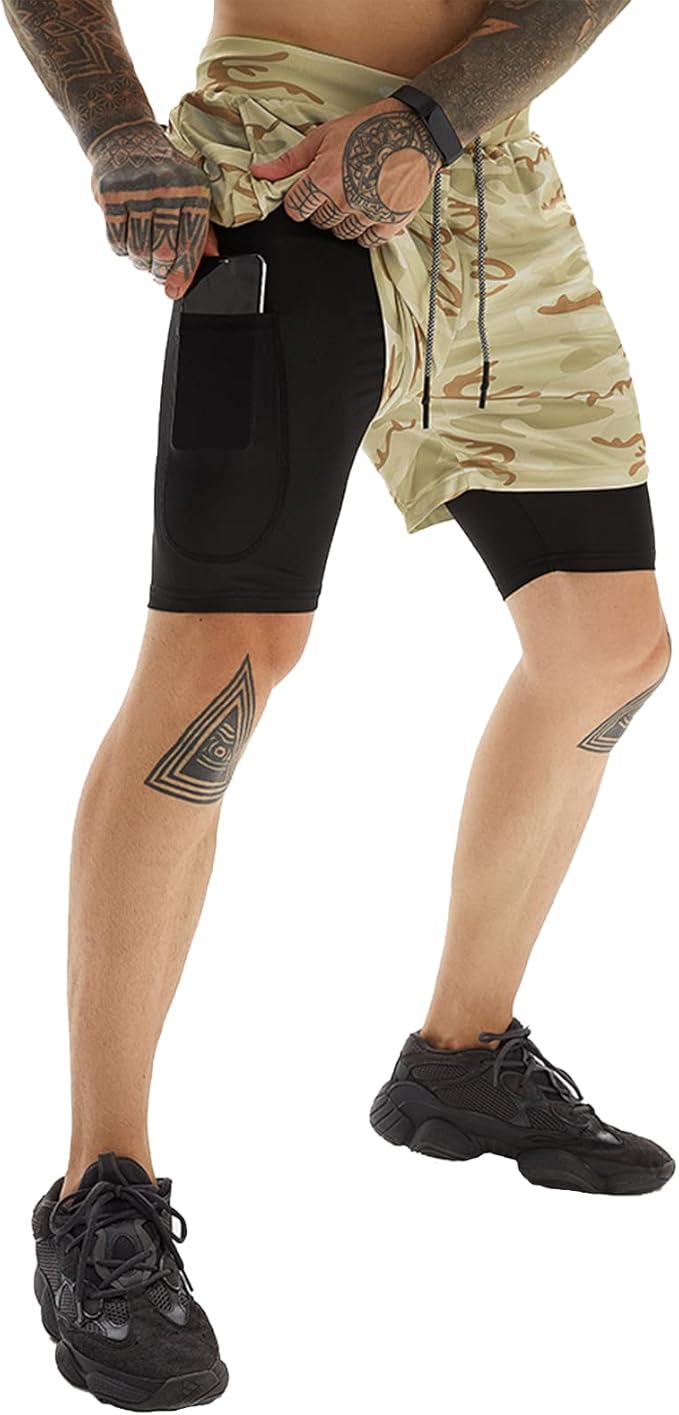 OEBLD Mens Athletic Shorts 2-in-1 Gym Workout Running 7'' Shorts with Towel Loop
