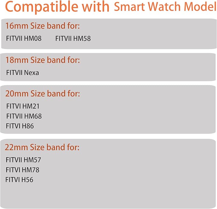 Compatible for FITVII Fitness Tracker Bands, 18mm, 20mm, 22mm Stretch Elastics Nylon Adjustable Replacement Strap Accessories