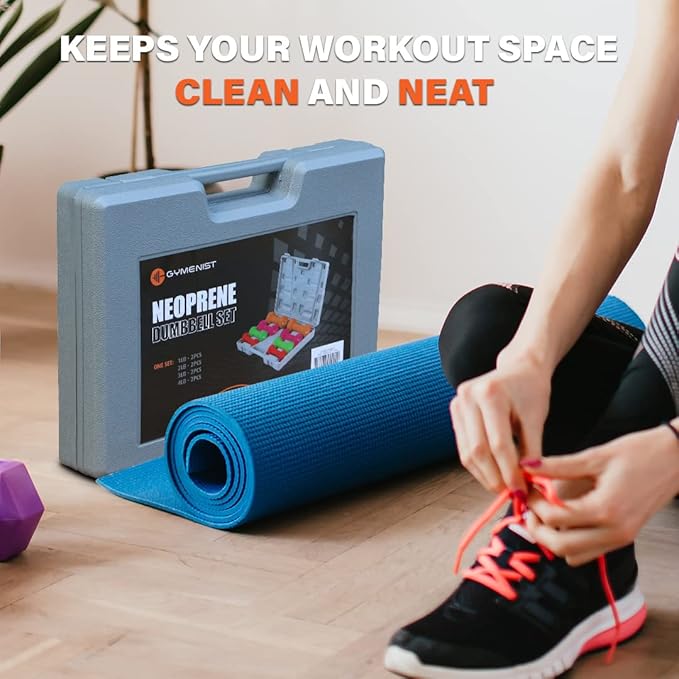 Gymenist Dumbbell Set With Hard Plastic Case Includes 3 Pairs And A Hard Travel Carry Storage Case