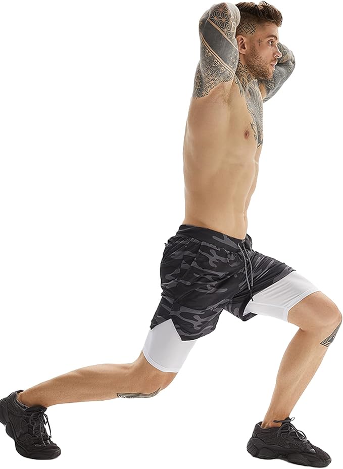 OEBLD Mens Athletic Shorts 2-in-1 Gym Workout Running 7'' Shorts with Towel Loop