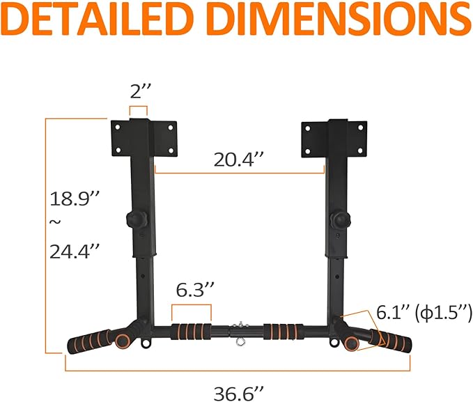 BESTHLS Wall Mounted Pull Up Bar and Dip Station 440 Lbs