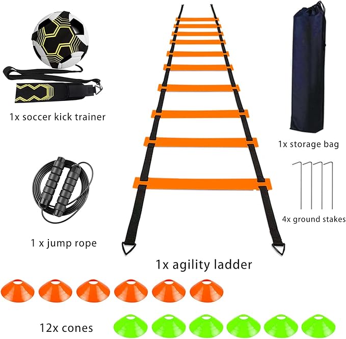 Soccer Agility Training Equipment Set 20Ft Agility 12 Cones,