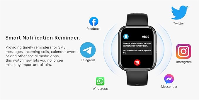 UWATCH 1.90" Smart Watch – Heart Rate & Sleep Monitor, IP68 Waterproof Fitness Tracker – Silicone Strap Smart Watches – Ideal for Health, Fitness & Daily Wear – Compatible with iOS & Android (Black)
