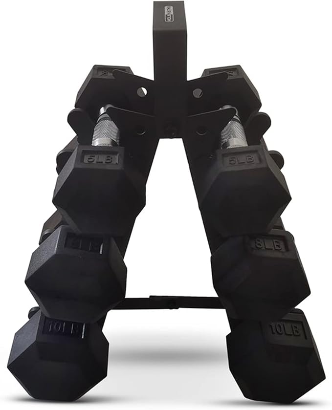 HolaHatha Hexagonal Dumbbell Free Hand Weight Set w/Rack