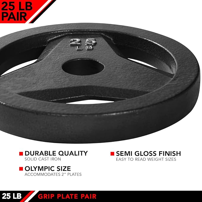 JFIT Olympic 2" Cast Iron Grip Plate OR 2" Rubber Bumper Plates for Barbell - Singles OR Pairs - 6 Weights Available (2.5lbs to 45lbs) Plates for Strength Training, Weightlifting, Bodybuilding