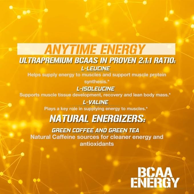 EVL BCAAs Amino Acids Powder - Rehydrating BCAA Powder Post Workout Recovery Drink with Natural Caffeine - BCAA Energy Pre Workout Powder for Muscle Recovery Lean Growth and Endurance - Orange Blast