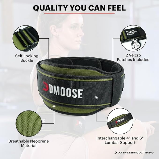 DMoose Weight Lifting Belt for Men & Women 2 in 1 Adjustable 4" 6" 6" Width