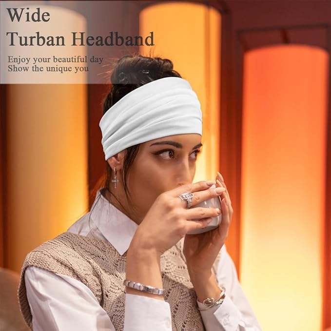 Wide Headbands For Women Stretch Headband Boho Head Bands Women's Hair Band Turban Workout Hairband Accessories Black Gray White 6 Pack