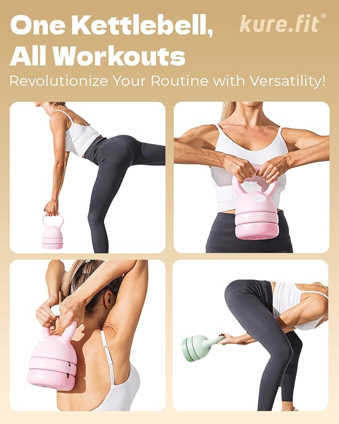 Adjustable Kettlebell | 5 lb - 12 lb | Kettlebell Weights Set for Home Gym | Full-Body Workouts, Strength Training, Weight Loss | Fabric Booty Band | Beginners & Women