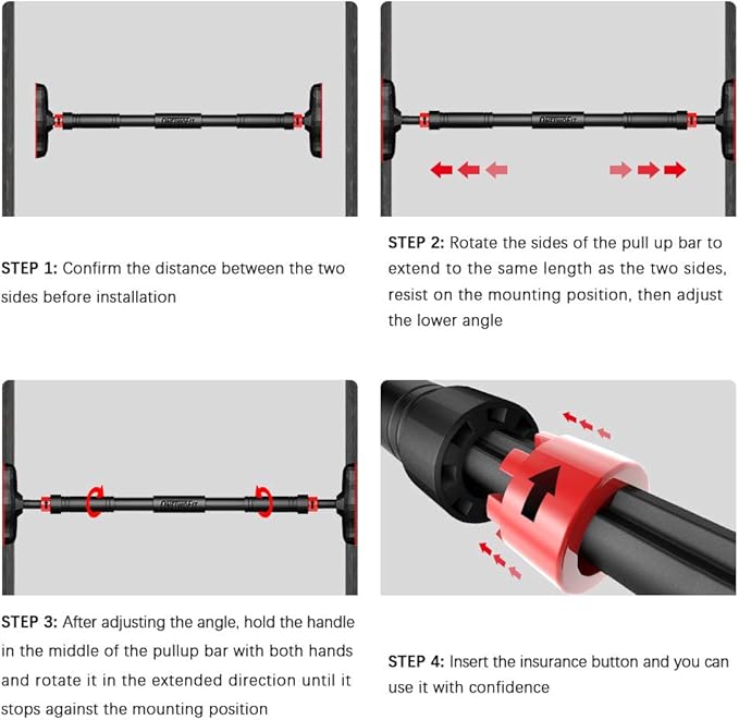 ONETWOFIT Pull Up Bar no Screws Doorway Chin 27.5-35.4 Inches 330 lbs OT160
