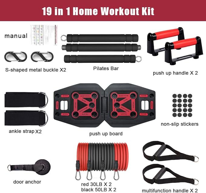 Home Gym Exercise Equipment - Portable Workout System 17 Fitness 9 in1 in1 Push